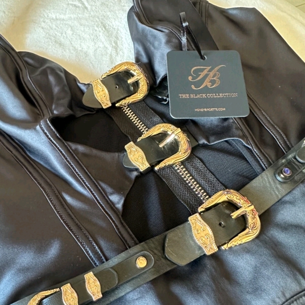 Honey Birdette Jolene Bustier Black and Gold Size L - Picture 5 of 7